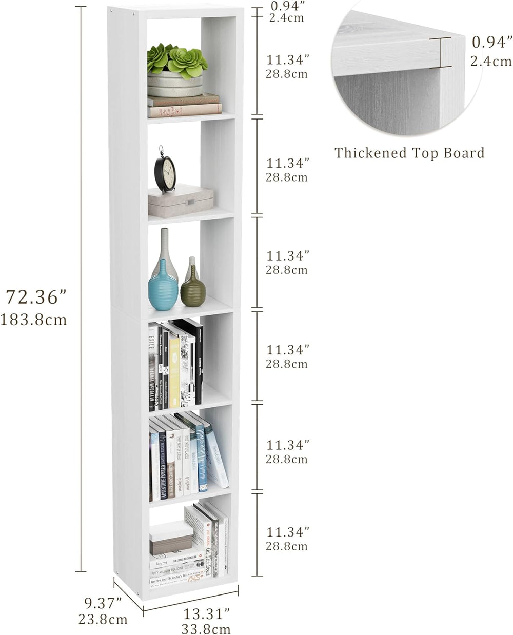 Tall Cube Storage Organizer Bookcase, 6 Tier 11 inch Open Back Cubical Shelf ...