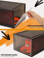 6 Pack Hat Organizer Box, Stackable Clear Baseball Caps Holder Box Containers with Magnetic Door for Hats Snapback Cap Storag, Hat Rack Display Case, Holds 8 Hats Each (Black)