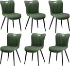 Leather Upholstered Dining Chairs Set of 6, Mid-Century Modern Kitchen Dining Room Chairs with Black Metal Legs, Armless Faux Leather Accent Dinner Chairs Kitchen Side Chairs, Green