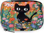 Cute Black Cat Flowers Pill Organizer Travel Medicine Case with Zipper Daily Vitamin Storage Bag Portable 8 Slot Weekly Pill Box Supplement Holder for Home Office Gym Travel
