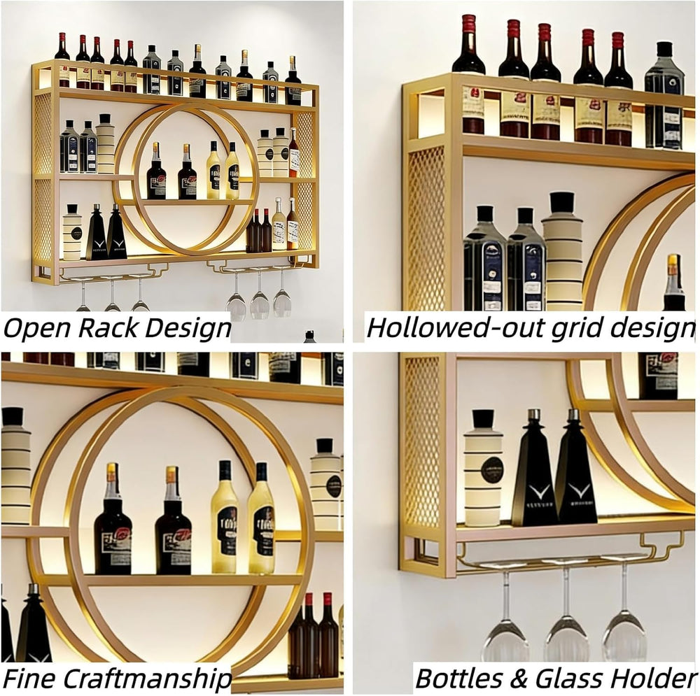 47.2" Wall Mounted Wine Rack with LED Light and Glass Holder | Industria...