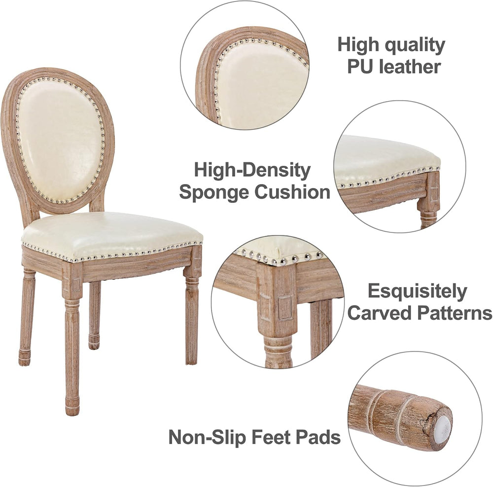 Nrizc French Country Dining Chairs Set of 4, Leather Farmhouse Dining Room Ch...