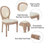 Nrizc French Country Dining Chairs Set of 2, Leather Farmhouse Dining Room Chairs with Round Back, Solid Wood Legs, Oval Side Chairs for Kitchen/Bedroom/Dining Room