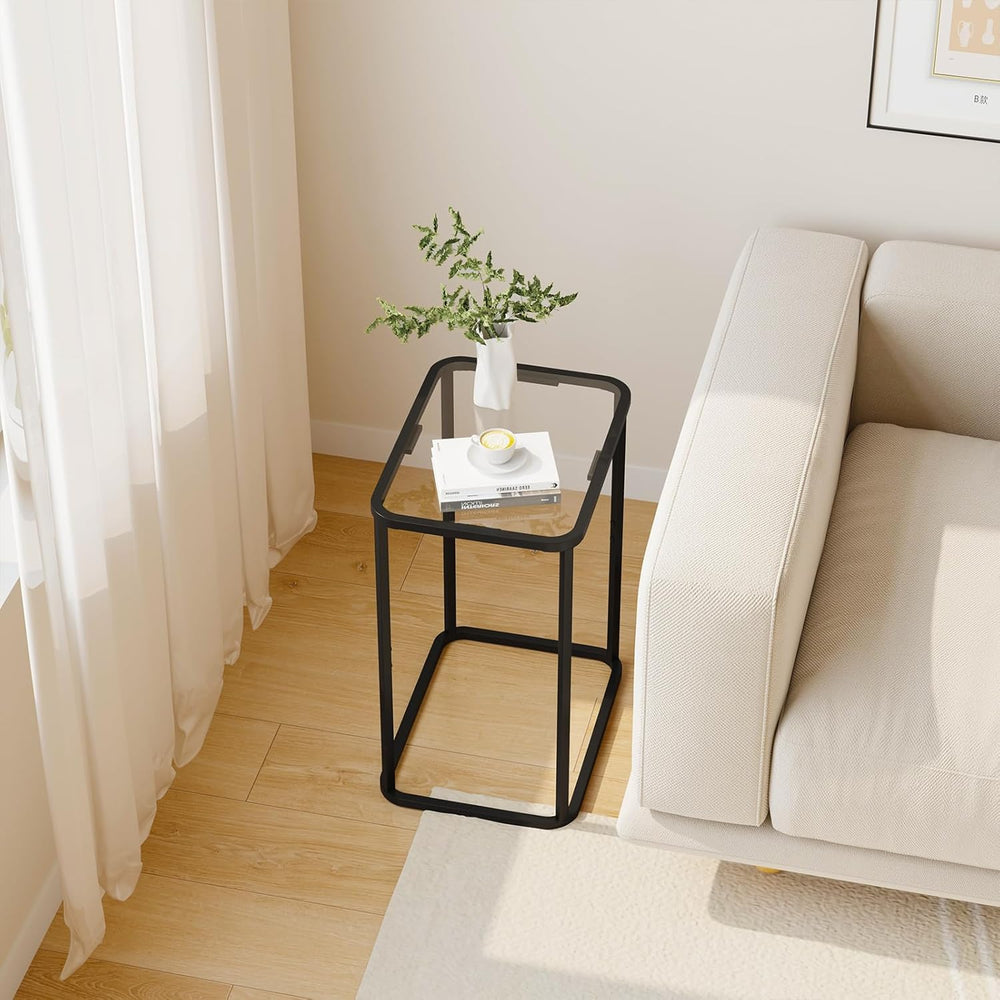 Garden 4 you Glass Side Table, Rectangle End Table with Metal Frame, Modern B...