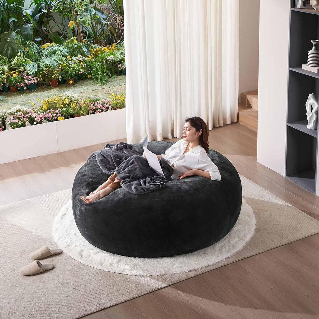 Extra Large Bean Bag Chairs for Adults，5FT,Bean Bags with Filler Included,Memory Foam Chair,Soft and Comfortable Jumbo Bean Bag,Leisure Chair Suitable for Bedroom and Balcony Dormitory (Black)