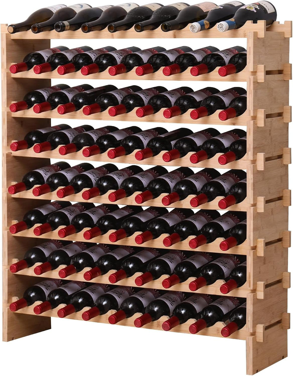 72 Bottle Stackable Storage Modular Wine Rack Cabinet Bamboo freestanding Flo...