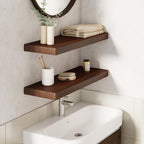 24" Rustic Walnut Wood Floating Shelves, 8 Inch Deep Wall Shelves for Home Decor, Wall Mounted Floating Shelf with Invisible Bracket, Heavy-Duty Storagefor Living Room, Bedroom, Kitchen, Set of 2
