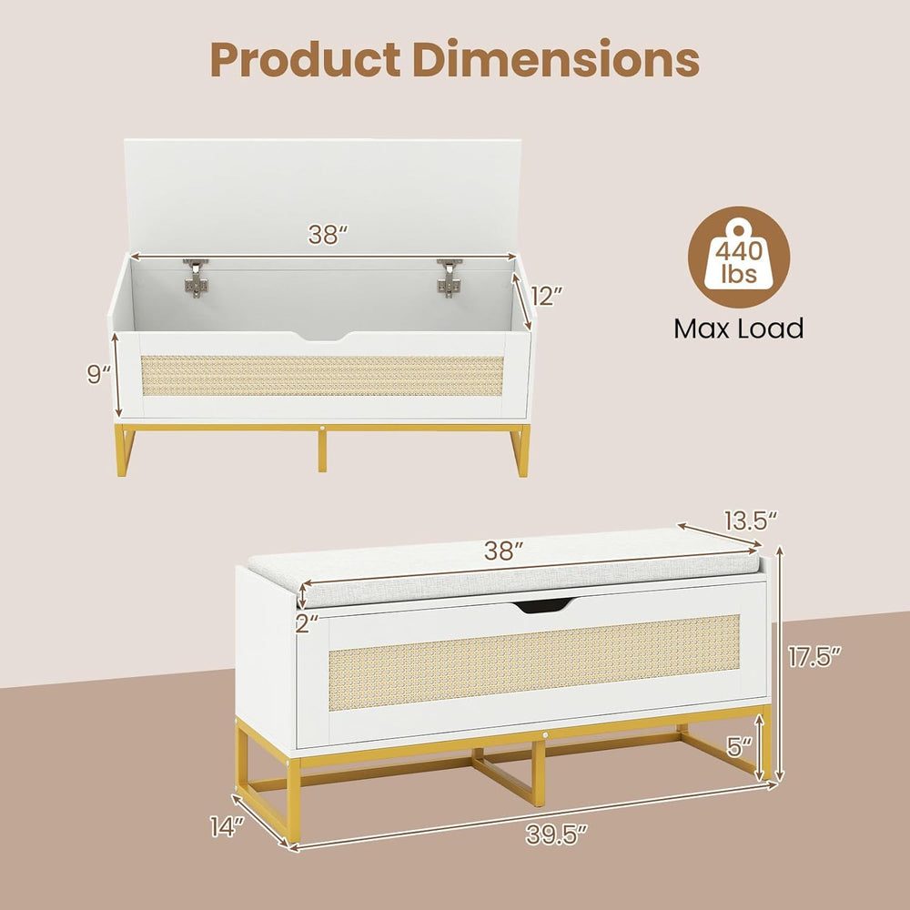 Giantex Rattan Shoe Bench, Flip-Top Entryway Bench with Removable Padded Seat...