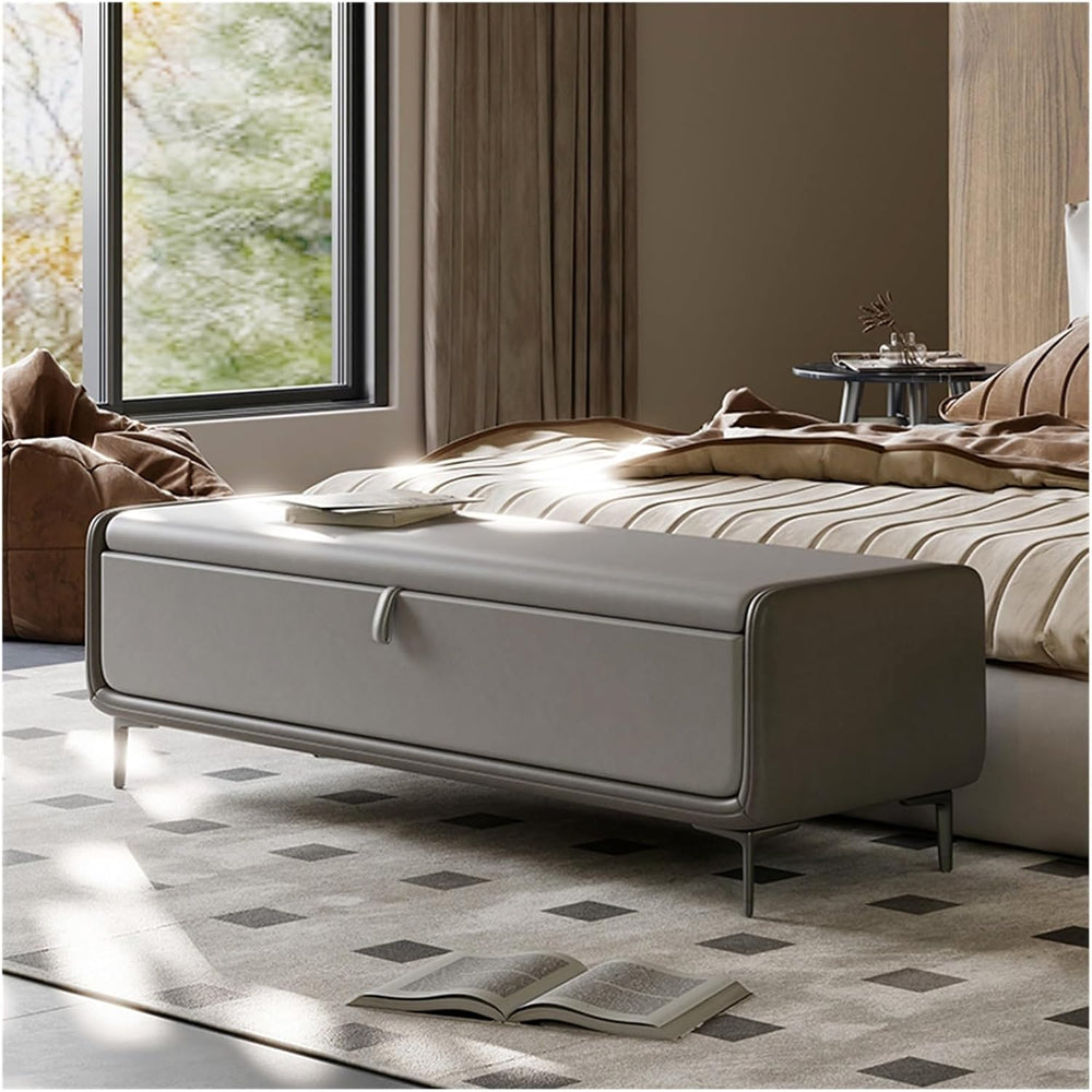 Modern Modern Faux Leather Storage Ottoman Bench with Metal Base,Upholstered ...