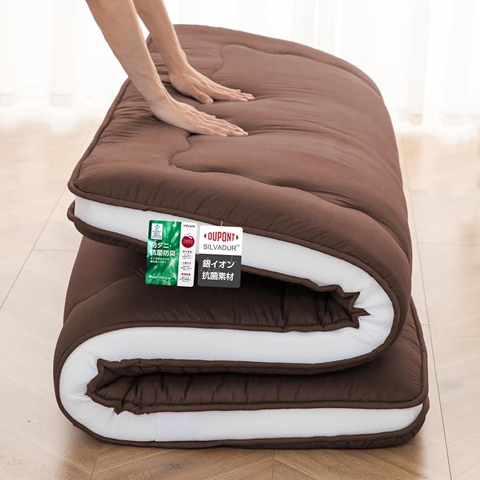 Japanese Floor Mattress, 6" Japanese Futon Mattress, Foldable & Portable Shiki Futon (shikibuton), Roll Up Thicken Sleeping Mattress Tatami Mat Sleeping Pad for Camping (Brown, 54 x 80)