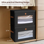 Collapsible Storage Bins - Large Stackable Organizer Bins, Decorative Boxes with Handles & Window, Fabric Containers for Living Room, Closet, Dorm, 2 Pack, Black