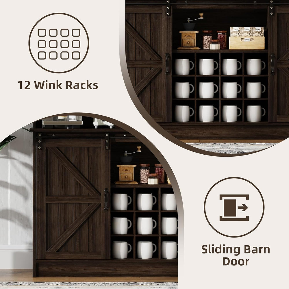4ever2buy 55" Farmhouse Coffee Bar Cabinet with Storage & Wine Rack,...