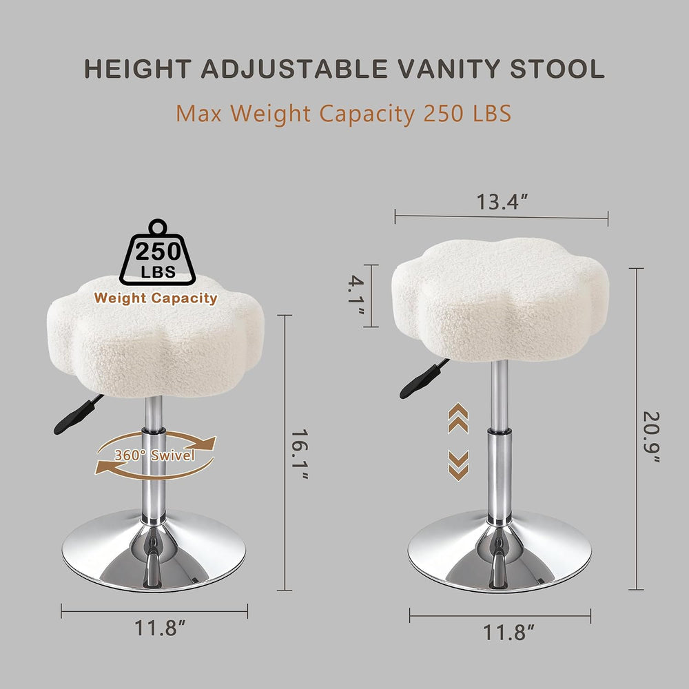 LITZFUR Adjustable Vanity Stool, Swivel Makeup Chair for Vanity, White | Flow...