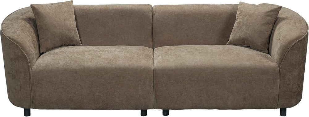 87" Curved Contemporary Sofa in Brown: Plush Seating, Streamlined Design...