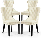 SyMax Dining Chairs Set of 4, Faux Leather Parson Dining Room Chairs, High-End Tufted Kitchen Side Chairs for Bedroom, Living Room, White