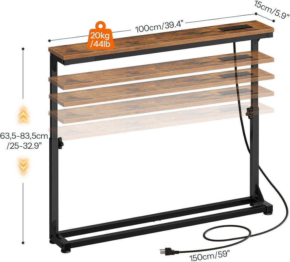 HOOBRO Narrow Console Table with Charging Station, Adjustable Height Sofa Tab...