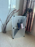 Umbrella Stand, Umbrella Holder for Entryway, 14.3 * 7.4 * 24.4inches,Square umbrella storage rack with built-in drip tray and metal hook,White.