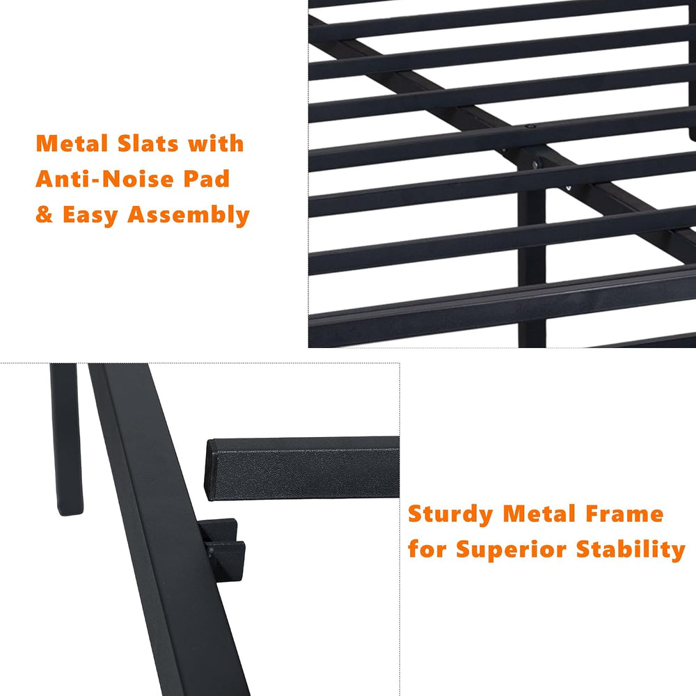 Full Metal Bed Frame with Ceramic Tile Decor Headboard