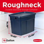 Rubbermaid Roughneck Tote 18 Gal, 6 Pack, Made in USA, Dark Indigo Metallic, Rugged Plastic Stackable Storage Bins with Lids and Handles
