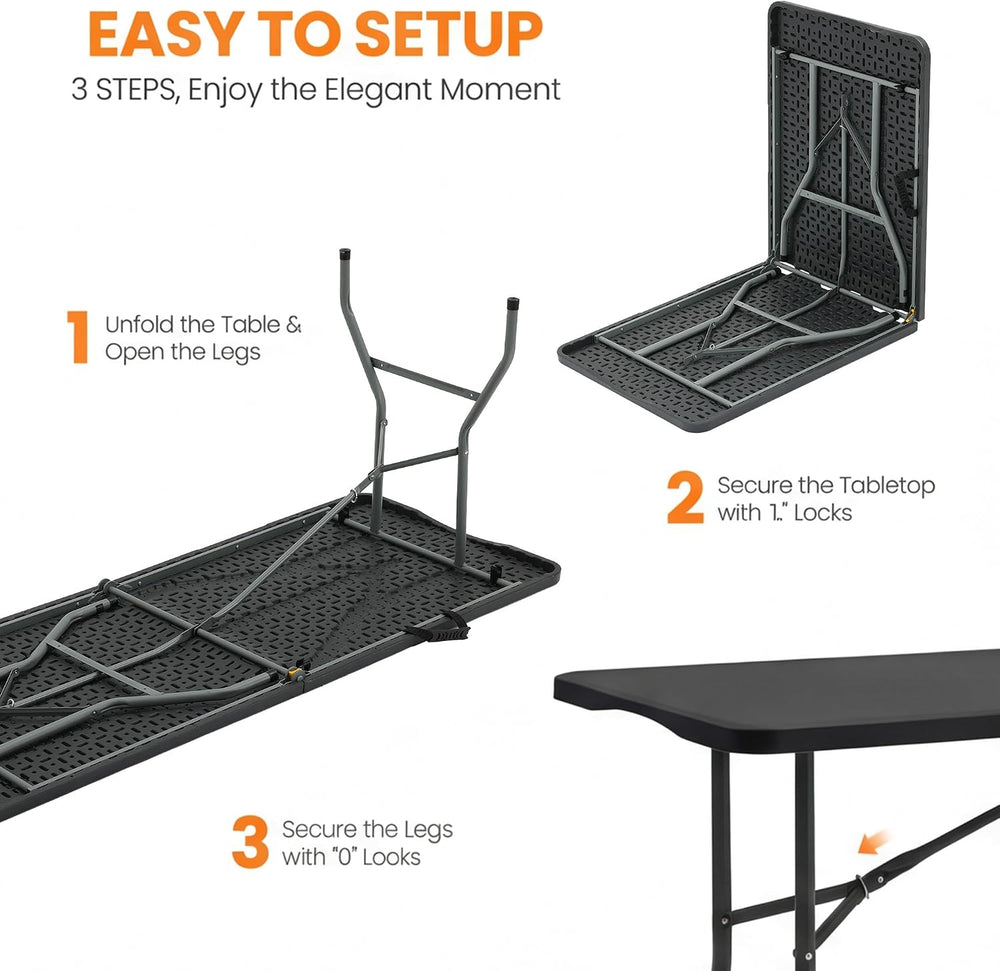 SEALAMB 6FT Portable Plastic Folding Table for Indoor & Outdoor, Heavy Du...