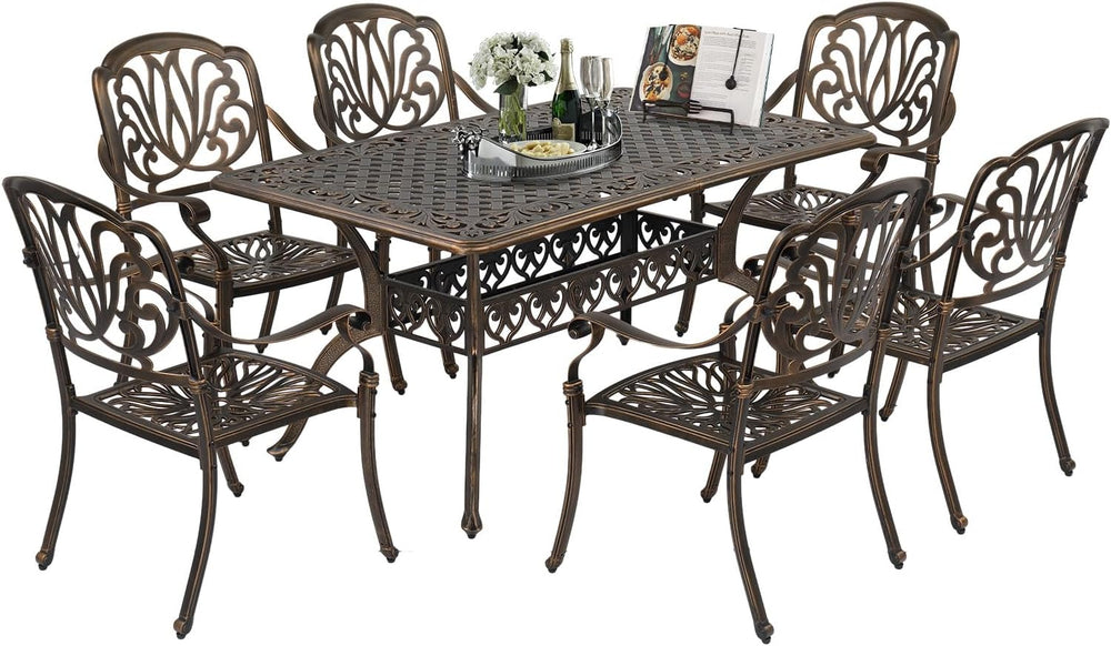VINGLI 7-Piece Outdoor Dining Set, Cast Aluminum Patio Furniture Set for 6 wi...