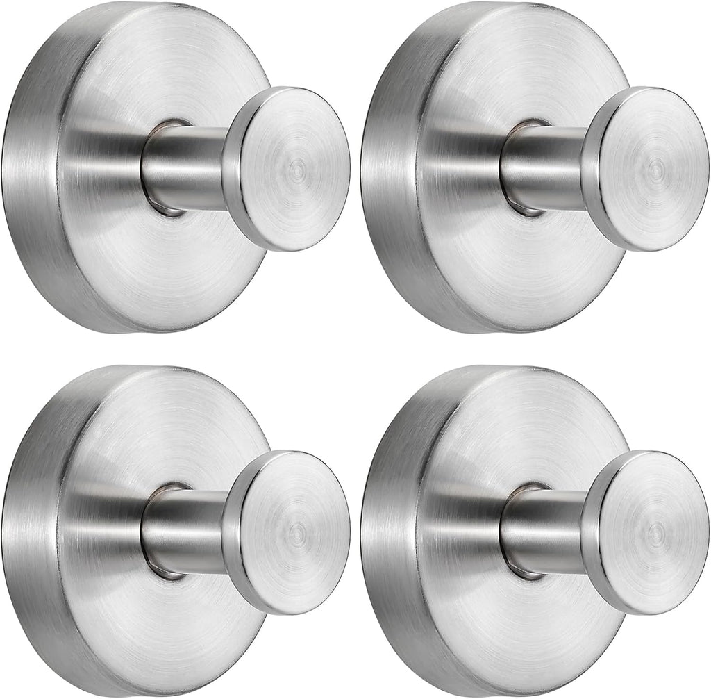 Suction Cup Hooks for Shower No-Drill Bathroom Hooks for Towels, Robes, Loofah Mountable on Bathroom Walls, Kitchen, Glass, Mirrors, Tile and Smooth,Non-Porous Surfaces (4, Brushed Nickel)