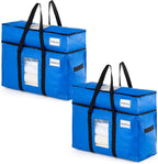 TAILI 2 Tier Extra Large Moving Bags, 2 Pack Blue Heavy Duty Totes for Storage with Visible Window, Wrap Around Handles, Storage Bags for Space Saving, Alternative to Moving Boxes