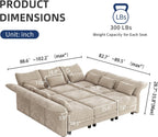 LLappuil 102" Modular Sectional Sofa with Storage Seat, Cozy Chenille Sleeper Sectional Couches for Living Room with Adjustable Armrest Backrest, Khaki