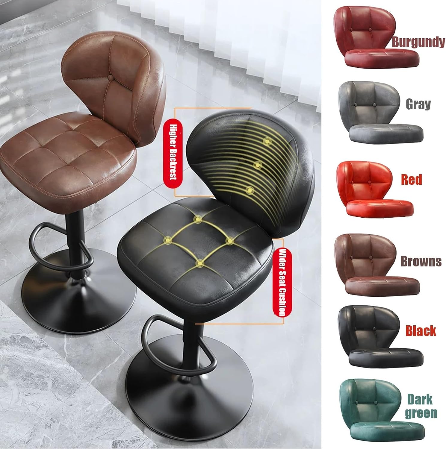 Reception Chair, Home Office Desk Chair, Adjustable Swivel Barstools, Metal Bar Stools, for Lobby, Training Room, Meeting Room(Black Chassis,Browns)