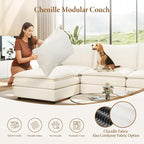 Vesgantti 142" U Shaped Sectional Couch, Comfy Cloud Modular Sectional Sofa with 2 Ottoman Deep Seat Chenille Modern Cloud Sofa, Modular Sofas for Living Room, Bedroom and Apartment, Snow White