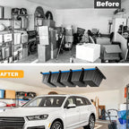 Heavy Duty Garage Ceiling Storage Rack System, Overhead Bin Slide Track Rails for 7 Bins (8 Pack), Adjustable Tote Hanger, 176 Lbs Capacity Steel