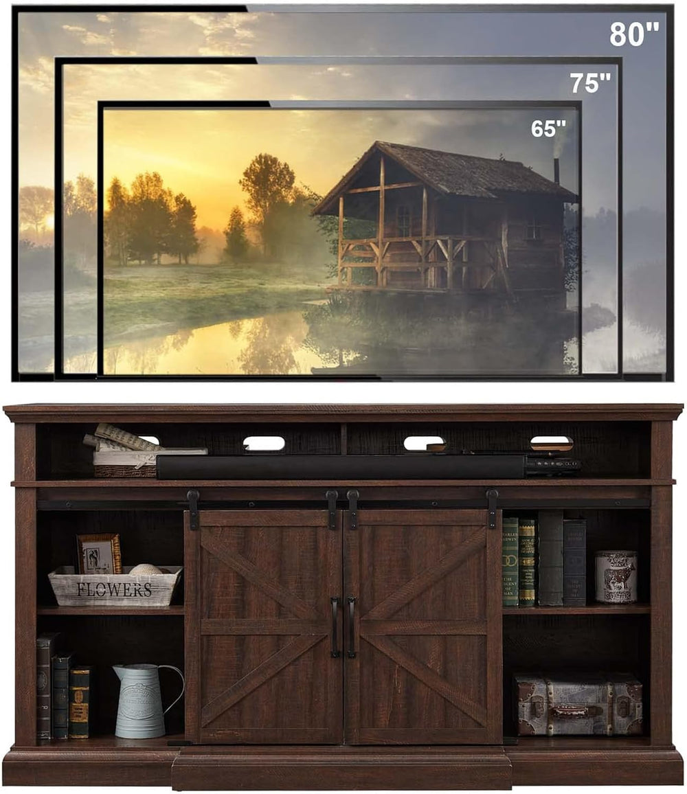 IFGET Farmhouse 80/75 inch TV Stand, 37.4" Tall Entertainment Center, Br...