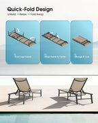 Foldable Outdoor Lounge Chair, No Assembly Patio Chaise Lounge Outdoor with 5-Positions, Aluminum Pool Lounge Chair with Portable Design for Pool, Beach, Deck, Backyard, Khaki