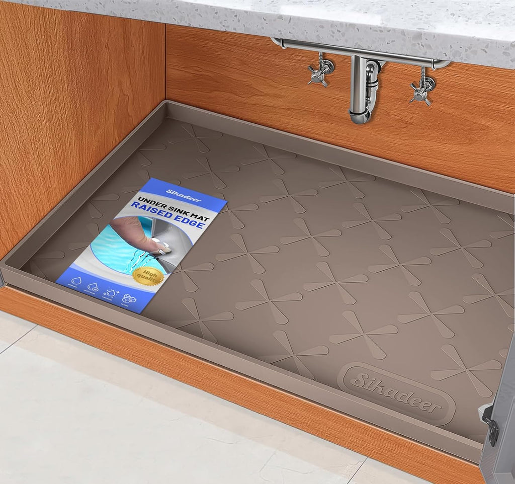SIKADEER 34" x 19" Under Sink Mat Waterproof, Silicone Mat Kitchen Drawer Shelf and Cabinet Liner, Sink Protector for Kitchen Organizers and Storage, Boot Tray Pet Food Mats