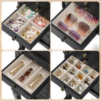 Standing Jewelry Armoire with Top Flip Mirror, 7 Drawers & 2 Side Doors, Large Freestanding Jewelry Organizer Box for Rings Earrings Necklaces Bracelets Watches Glasses (Black)