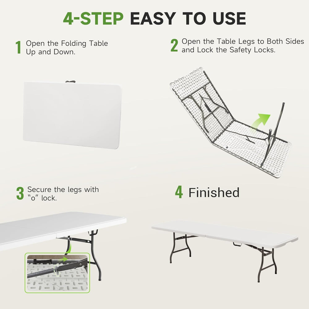 Folding Table 8 Foot - Heavy Duty 660LBS Capacity, Sturdy & Foldable Desi...