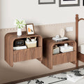 Floating Nightstand Set of 2, Small Night Stand with Drawer and Open Storage Shelf, Modern Wall Mounted Bedside Table, Farmhouse Wooden Nightstands for Bedroom, Living Room