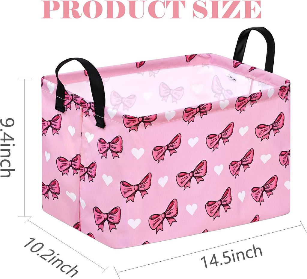 Storage Basket Home Shelf Basket Kids Organizer Box Clothes Laundry Hamper Nursery Bin Gift Laundry Basket with Handles Pink Bowknot Pattern for Home