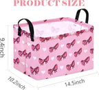 Storage Basket Home Shelf Basket Kids Organizer Box Clothes Laundry Hamper Nursery Bin Gift Laundry Basket with Handles Pink Bowknot Pattern for Home