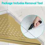 Bathroom Corner Shelf, Recessed 10" Shower Shelf Caddy, SUS304 Stainless Steel Shelf Wall Mount Triangular, No Drilling, Brushed Golden