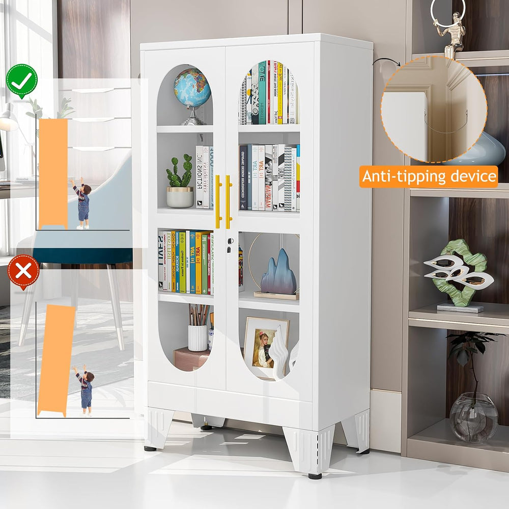 PAOFIN 47" H Locking Display Cabinet with Glass Door, Metal Cabinets wit...