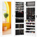 Giantex 15 LEDs Jewelry Armoire, Wall Mounted or Door Hanging, Lockable Jewelry Cabinet with Full Length Mirror, Large Storage Jewelry Organizer Box Armoire for Girls Women (14.5"W x 3.5"D x 47.5"H)