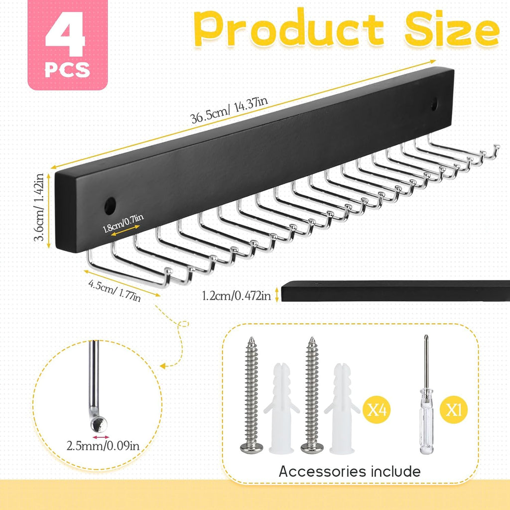 4 Pack Necklace Holder Wall Mount, Hanging Jewelry Organizer with 80 Hooks Total, Space Saving Wooden Necklace Holder for Wall, Necklace Organizer Hanger for Necklaces, Bracelets, Pendant