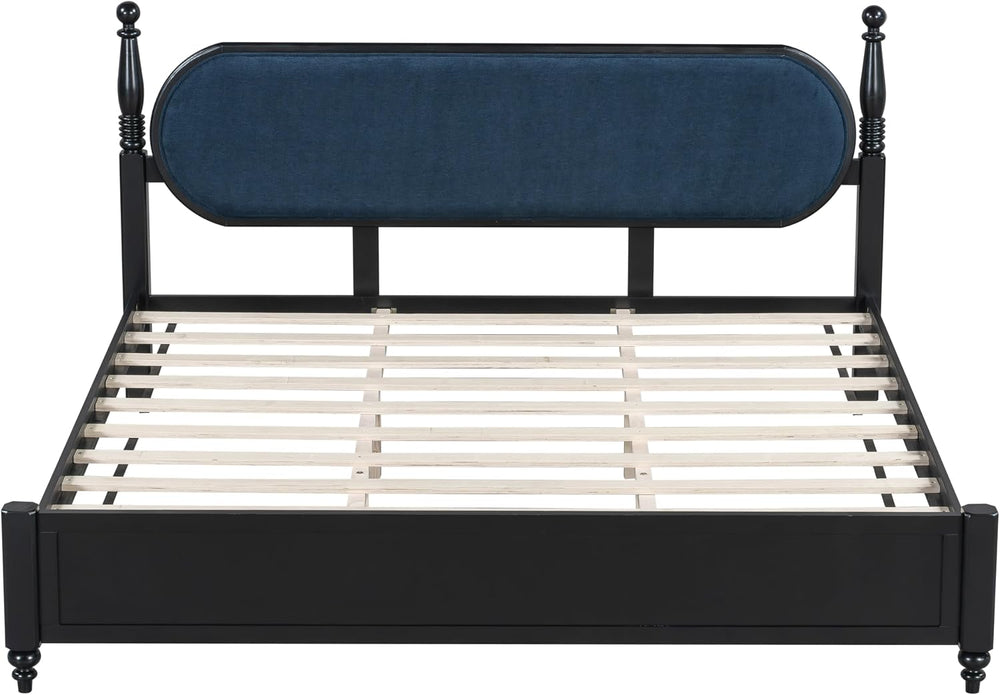 LUMISOL King Size Platform Bed Frame with Velvet Headboard, Solid Wood Bedfra...