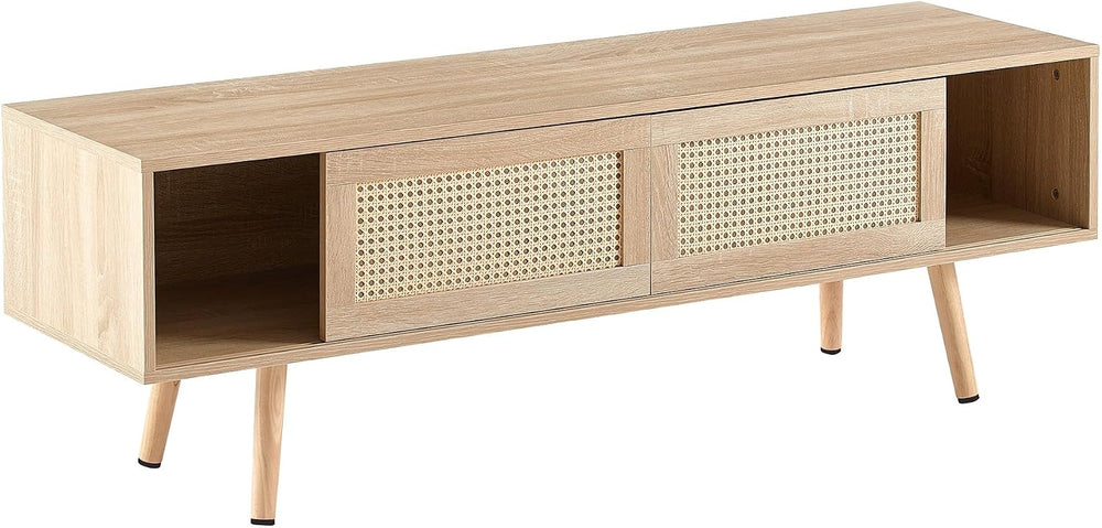 Rattan Weaving in Natural Wood Color TV Stand for TVs up to 55 Inch, TV Cabin...