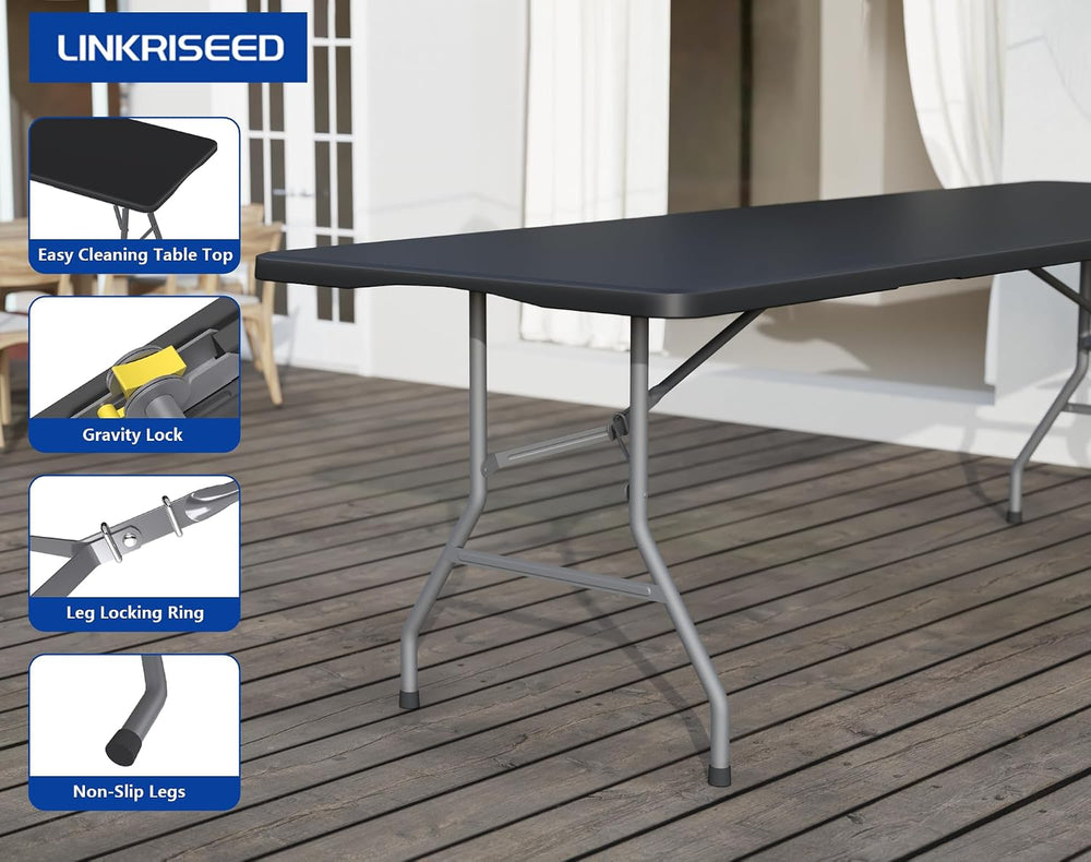 8FT Folding Tables – Heavy Duty Portable Foldable Picnic Table with Built-in ...