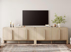 WAMPAT Modern TV Stand for TVs Up to 120 inches, 126" W Farmhouse Entertainment Center with Adjustable Shelf and 4 Doors, Media Console Table TV Cabinet for Living Room, Light Oak