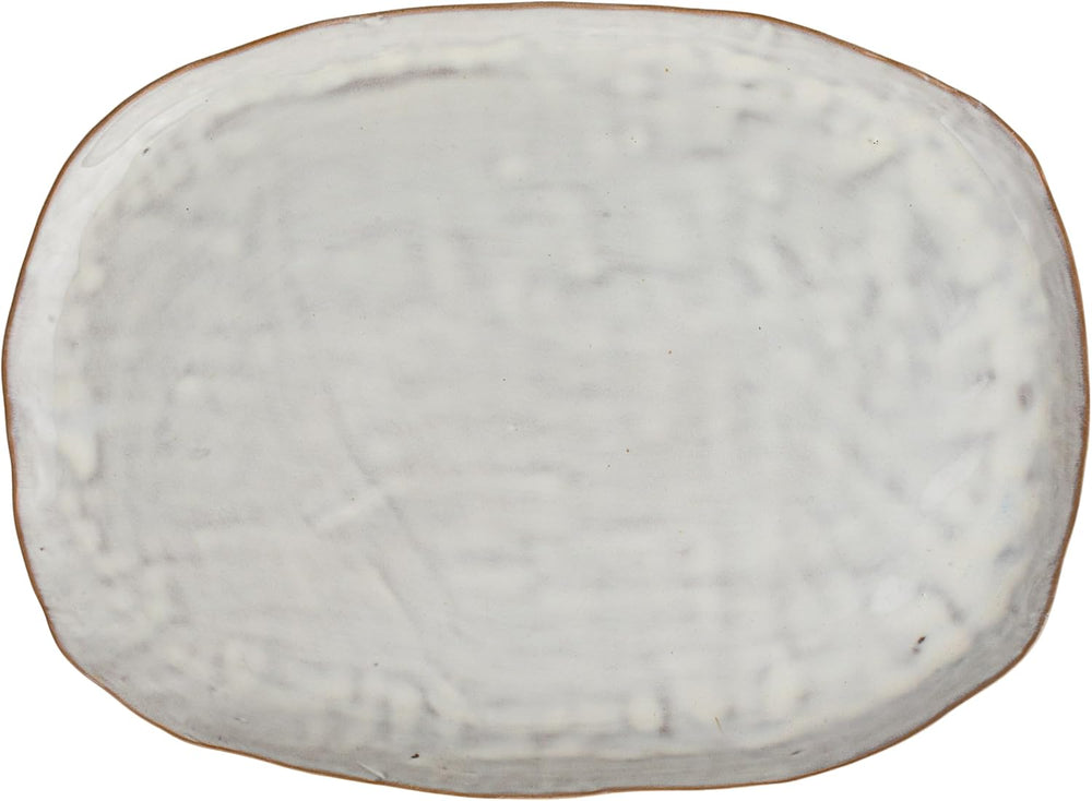 Bloomingville Acacia-Base Stoneware Elegance Pedestal, White