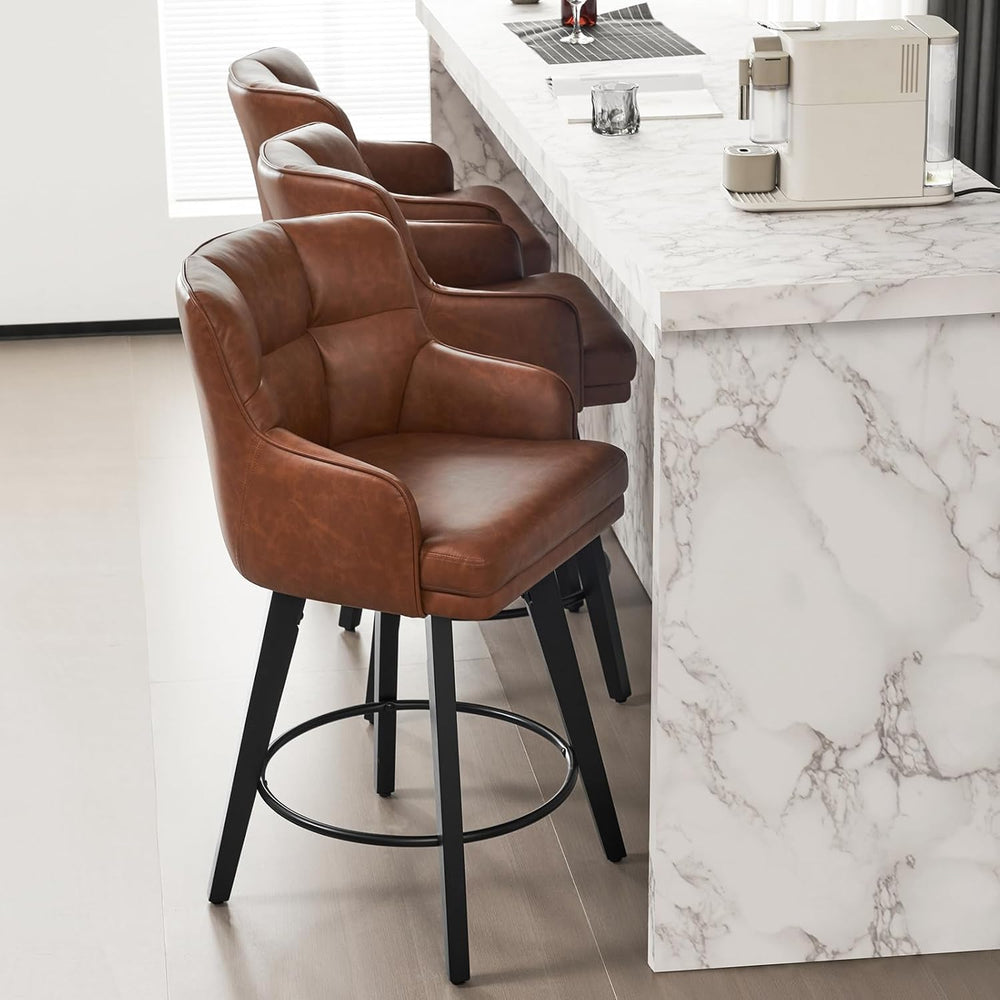 SAECKBERG 360°Swivel Counter Height Bar Stools with Back, 26 inch Solid Wood ...