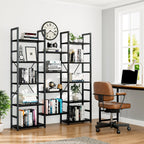 NUMENN Triple Column 5 Tier Bookshelf, Bookcase with 14 Open Display Shelves, Adjustable Rustic Industrial Style Book Shelves, Modern Bookshelves for Bedroom, Living Room and Home Office, Black